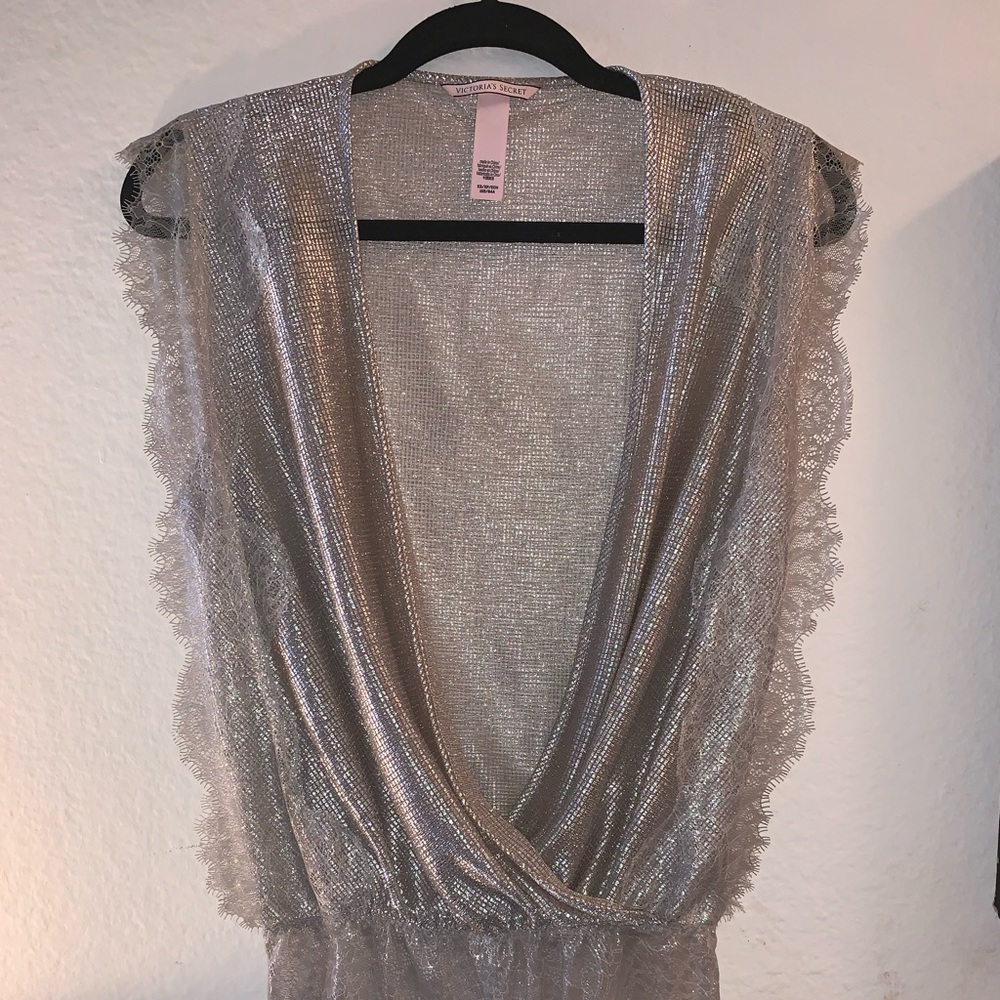 Silver with lace Victoria Secret body suit blouse